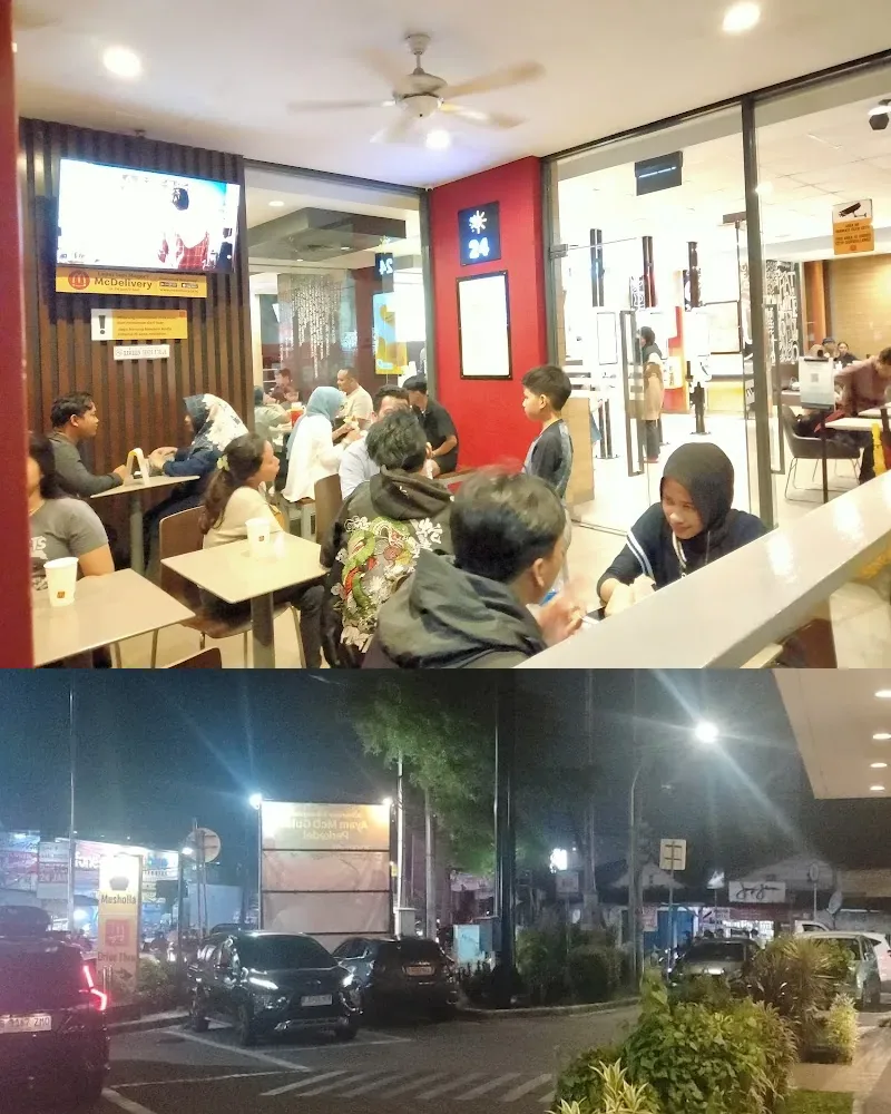 Area makan dan suasana malam McDonald's Bojongsari Depok